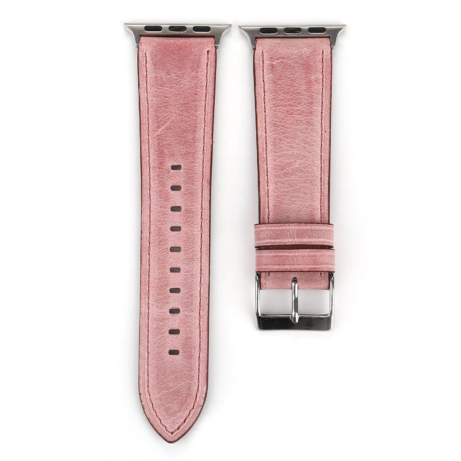 Leather watch strap with folding buckle in multiple colour options