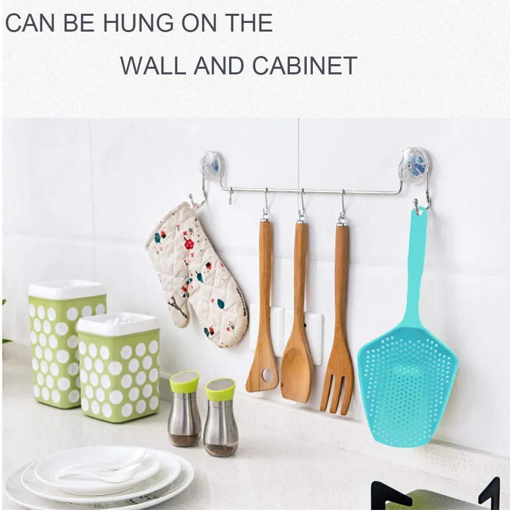 Large plastic kitchen colander strainer scoop in multiple colours for draining food.