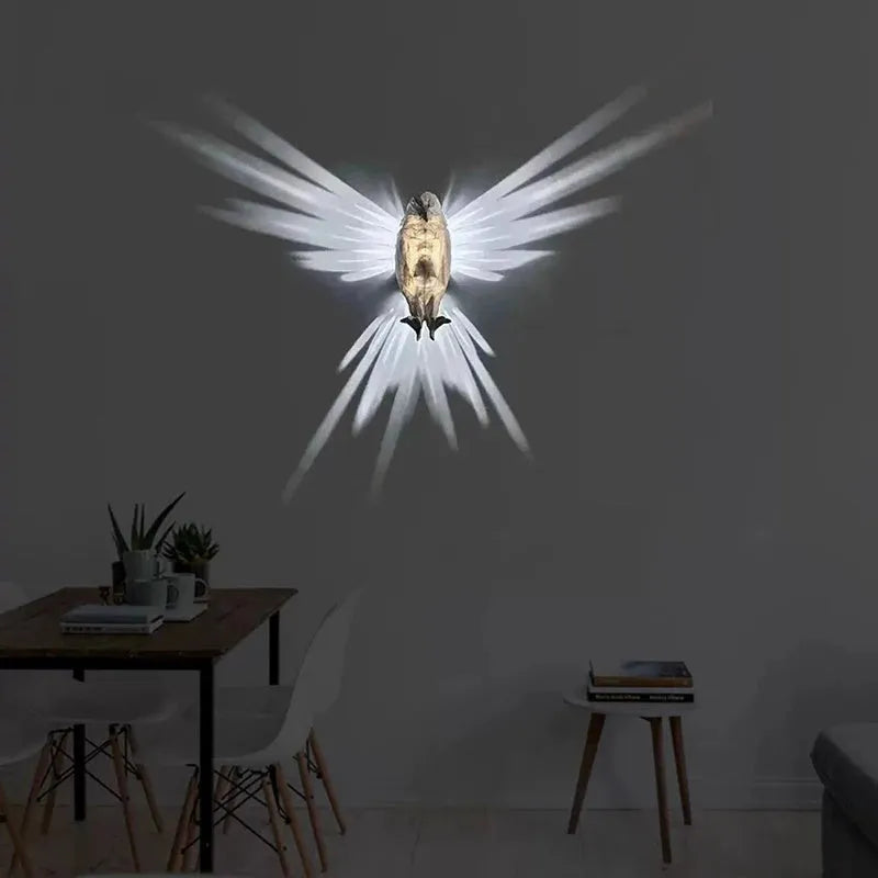 Eagle silhouette wall lamp with 3D printed resin body creating projection lighting effects