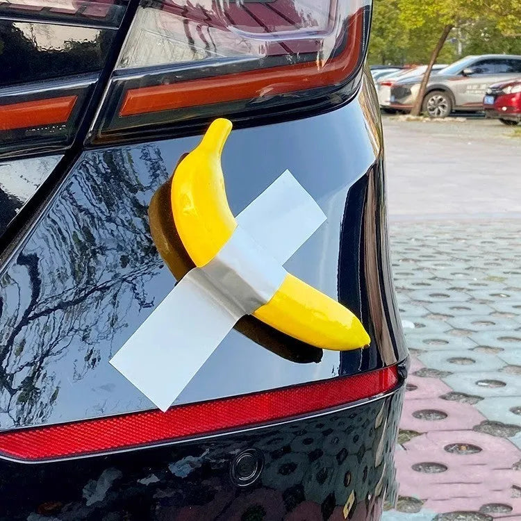 Foam banana car creative spoof art sticker in cartoon style with silver tape colour option