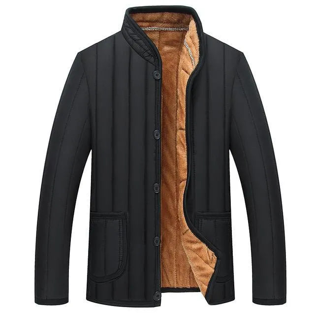 Winter men jacket polyester fibre warm outerwear stand collar full-length zip Asian sizes XL to 4XL