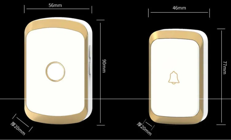 Wireless doorbell transmitter and plug-in receiver unit in black finish on a wooden door.