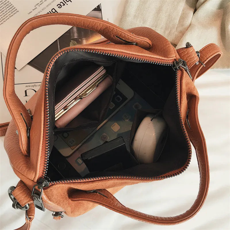 Soft PU large casual tote shoulder bag for women shown in available colours.