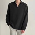 Men's loose lapel casual shirt in a solid colour, shown in a light business style with long sleeves.