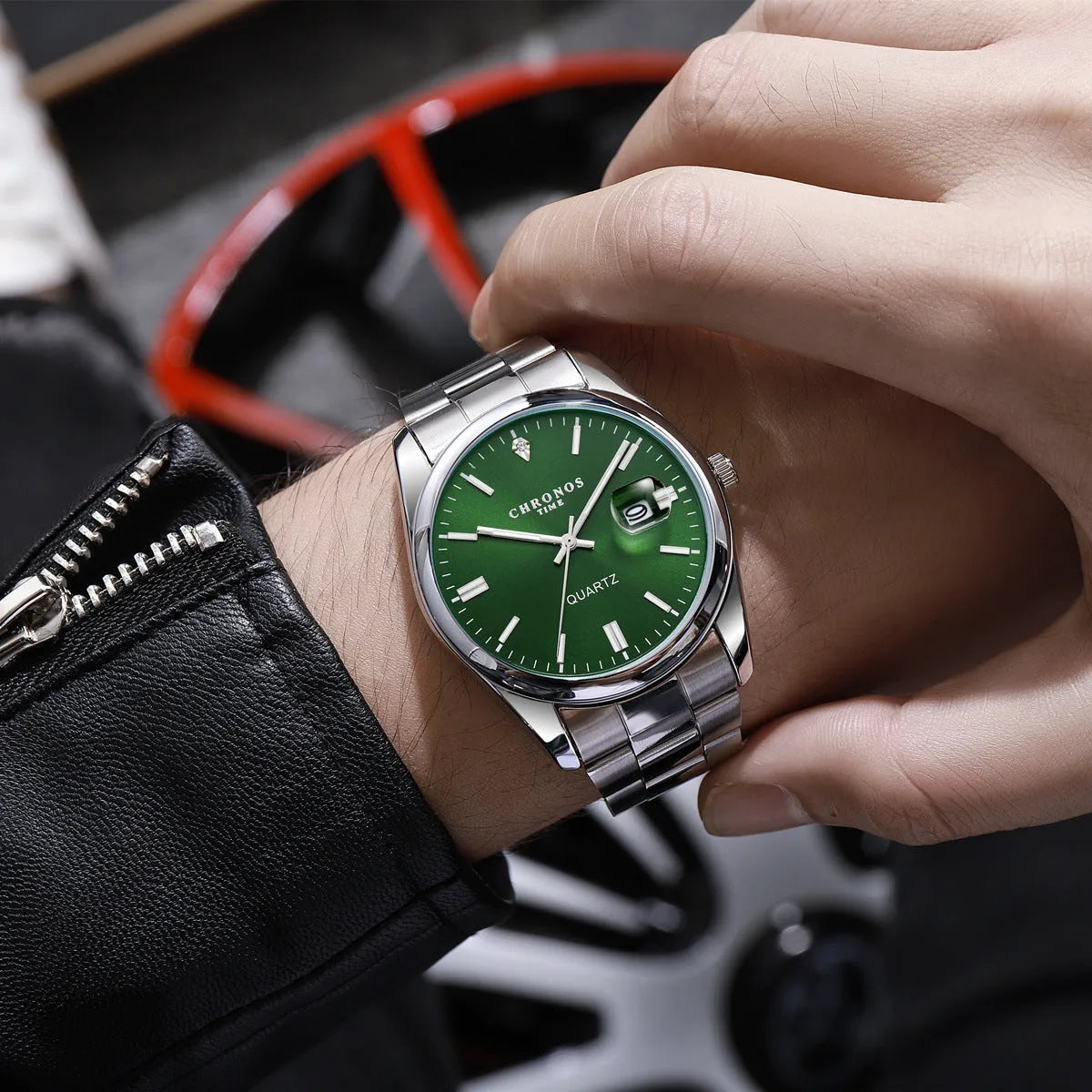 Men's automatic watch with mineral glass, fine steel belt, 41mm case diameter