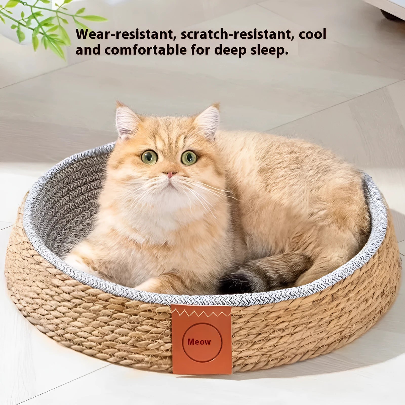 A woven rattan cat bed or cage, shown in one of four available sizes: S, M, L, or XL.