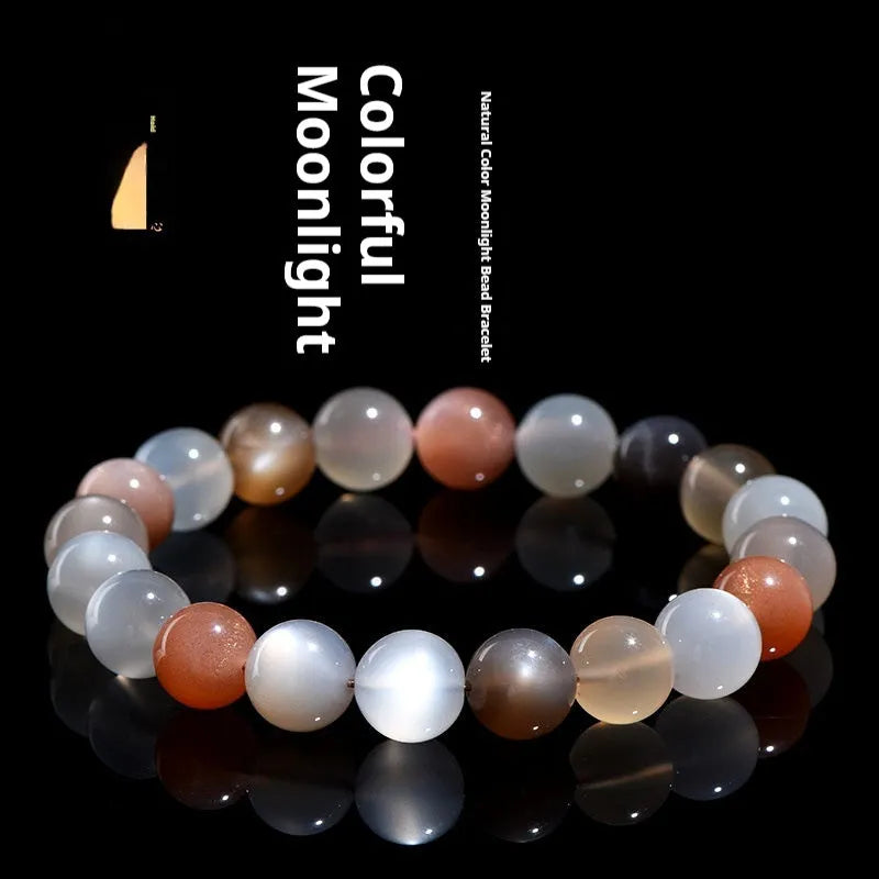 Natural colourful moonlight moonstone bracelet with 8mm beads on a single strand.