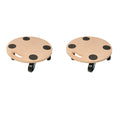 Two natural wood colour mover trolleys with non-slip platforms for tool transport