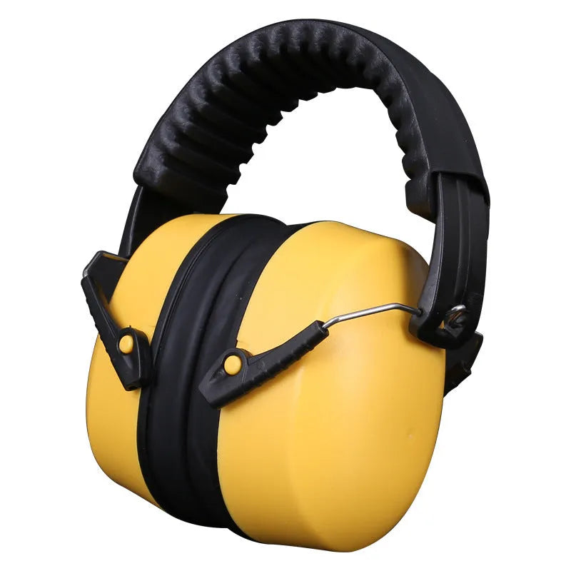 Orange adjustable noise-cancelling headphones with large protective earmuffs on a grey background.