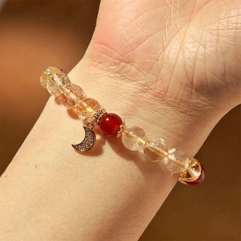 Handmade citrine red agate moon boom crystal bracelet for women