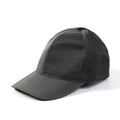 Luminous baseball cap with optical fiber fabric, dome crown, black colour, side view showing light glow