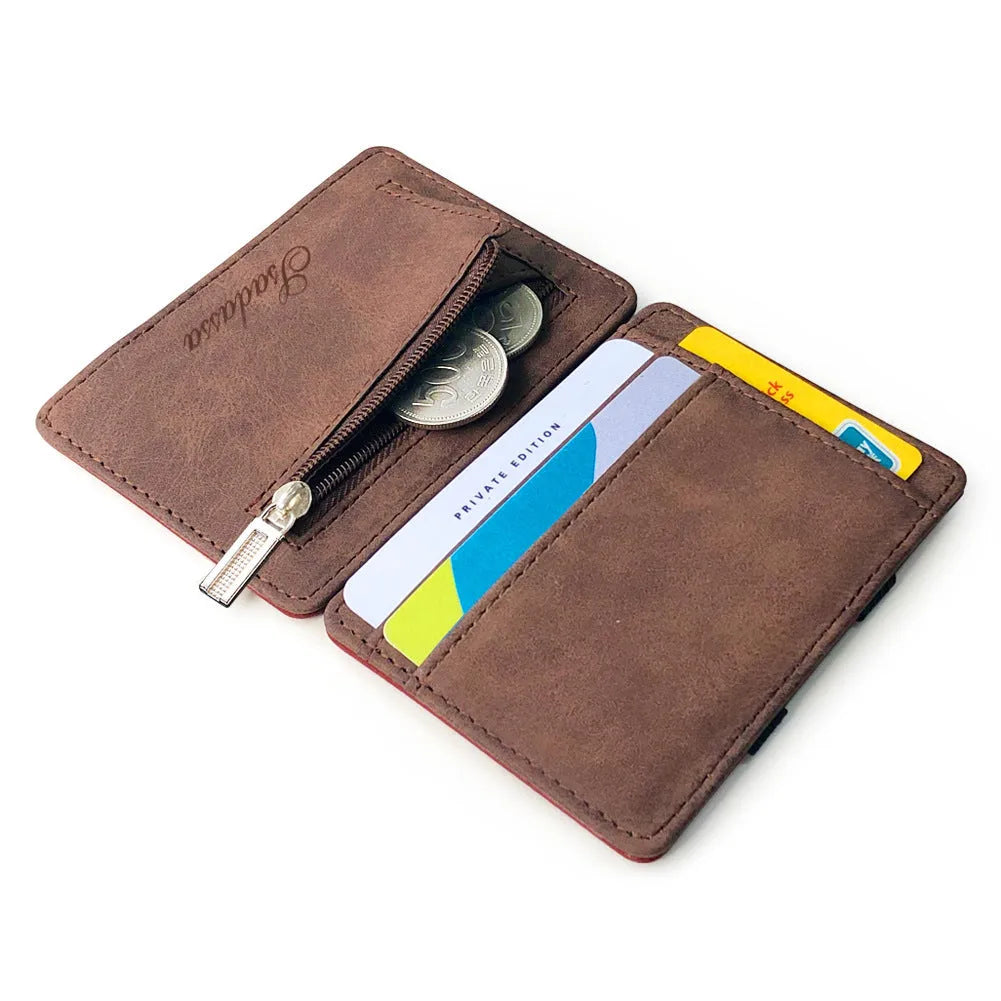 Matte leather Korean style coin purse in a horizontal square shape, showing decorative sewing lines and a coin pocket.