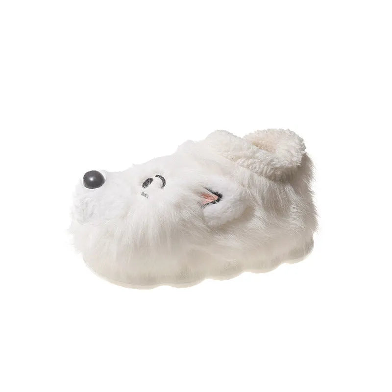 Grey and white ankle wrap cotton slippers with plush upper and artificial wool lining
