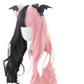 Harajuku Lolita long curly black and pink wig with bangs on a mannequin head