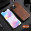 Black retro-style PU leather business phone case for iPhone 12 with visible TPU frame and lanyard holes