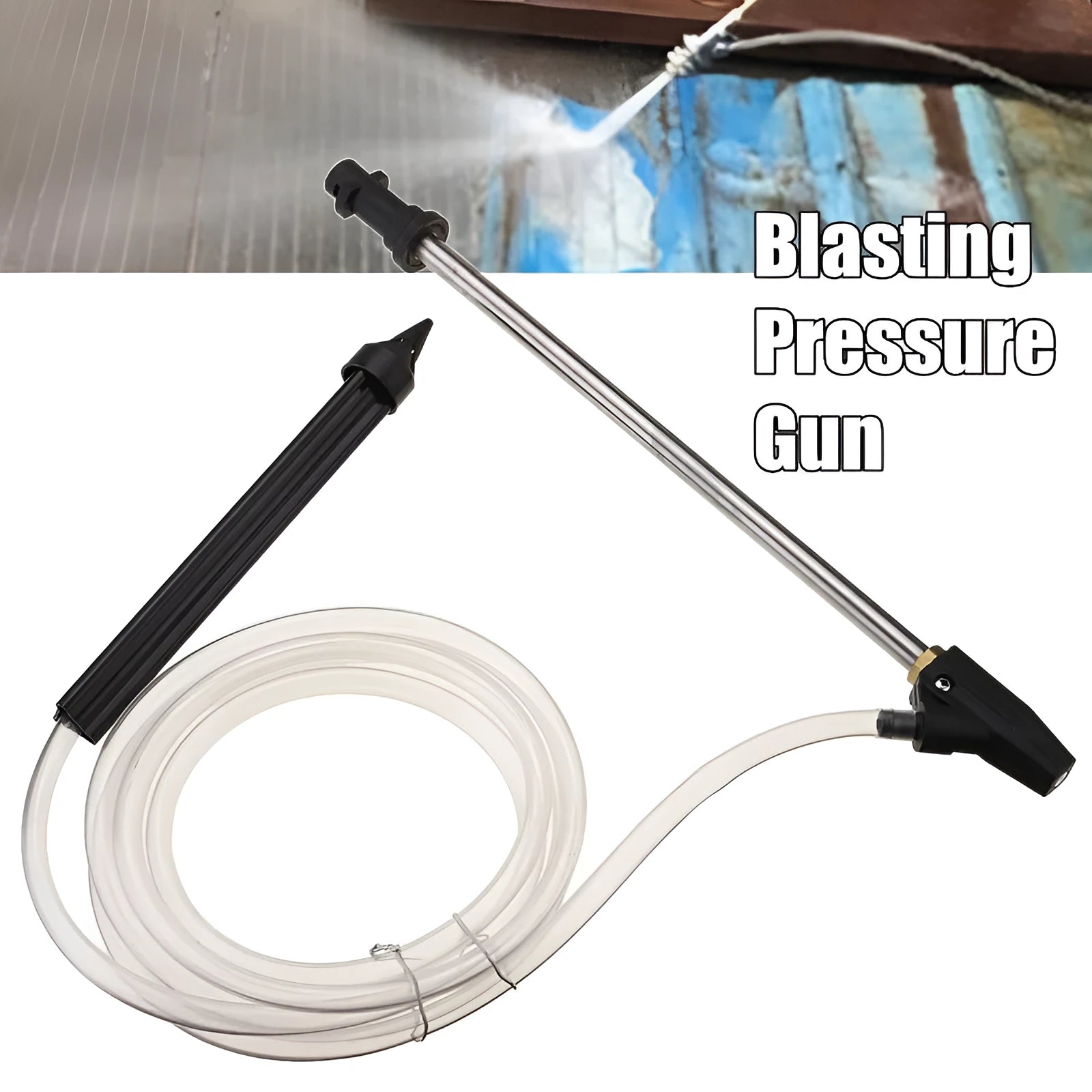 Ceramic high-pressure sandblasting nozzle with stainless steel handle for Karcher K series rust removal.