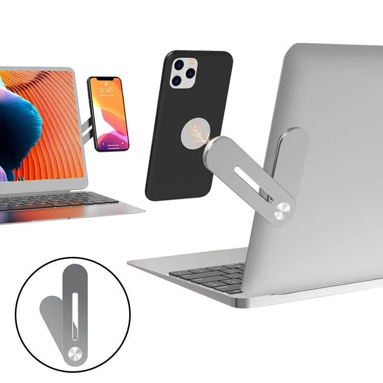 Silver aluminium alloy cooling folding computer stand for laptops under 16 inches on a desk