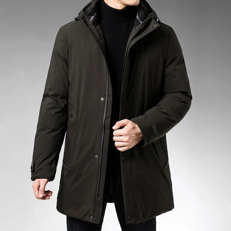 Men's warm polyester cotton-blend long-sleeve crew neck top in black or green, Asian sizes 175 to 195.