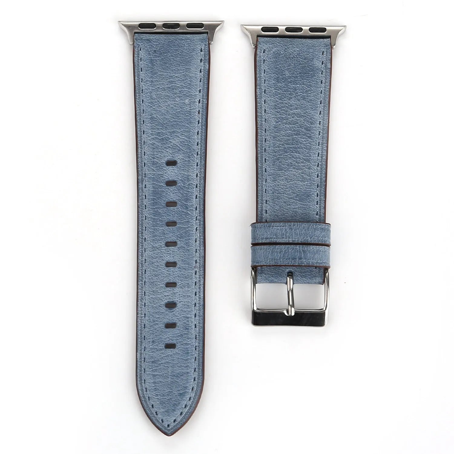 Leather watch strap with folding buckle in multiple colour options