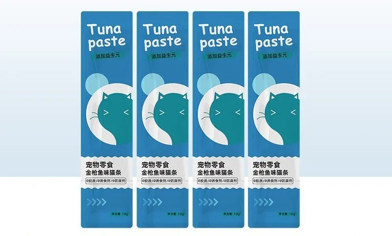 Pack of 10 cat strip snacks for kittens in four functional flavours