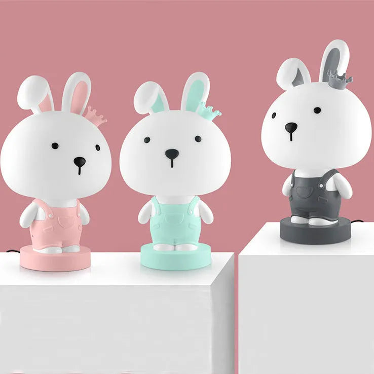 Cartoon animal table lamp in bear, cattle, rabbit or tiger designs with LED light and plastic shade