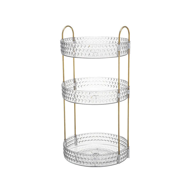 Light luxury cosmetics storage box in PET and metal, available in double layer, single layer, and three layers