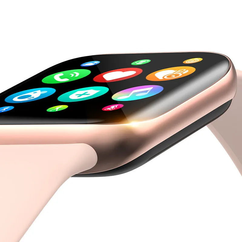 Smart bracelet with colour screen on a silicone strap, showing Bluetooth call and blood pressure display.