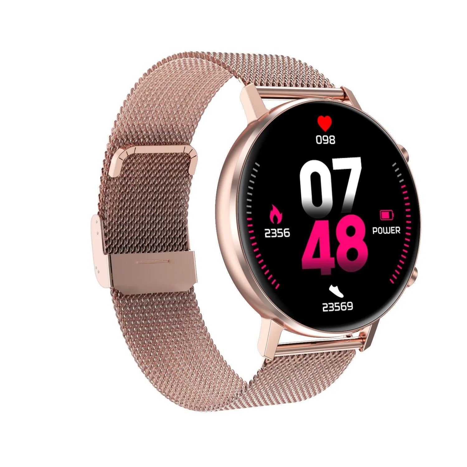 DT96 smart bracelet with 1.3-inch screen on a steel wrist strap.