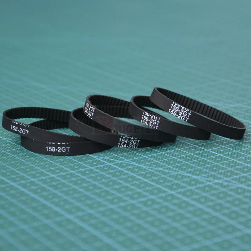 Black rubber closed loop printer timing belt, 158mm circumference and 6mm bandwidth