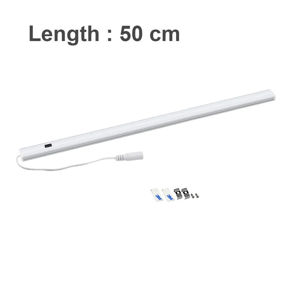 Slim aluminium profile LED strip bar light for cabinet and shelf illumination.