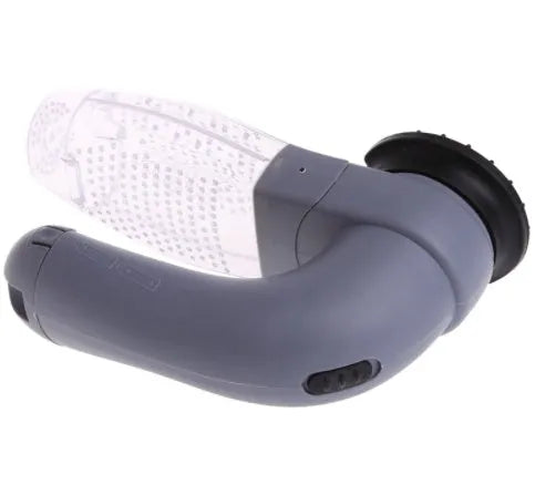 Grey handheld pet hair vacuum cleaner with soft rubber grooming brush head