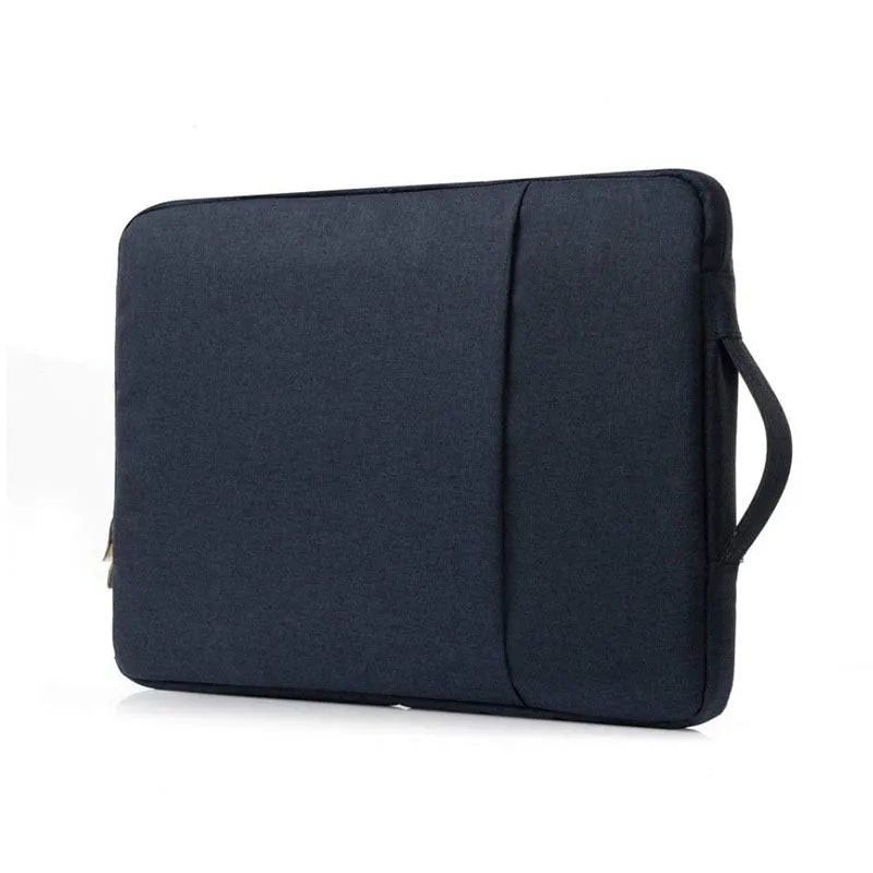 Grey canvas notebook sleeve case for Apple iPad Pro 12.9 inch tablet on a wooden desk