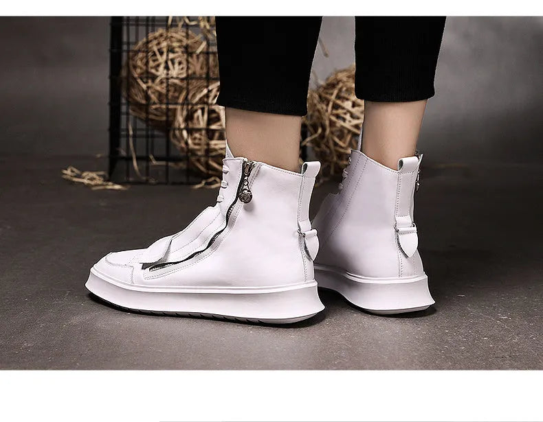 Men's black and white high-top ankle boots in PU leather microfiber for winter.