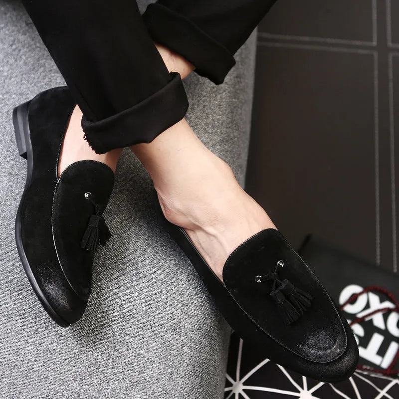 Pea shoes leather shoes for men, mid top, sheepskin lining, profiled heel, black grey red yellow