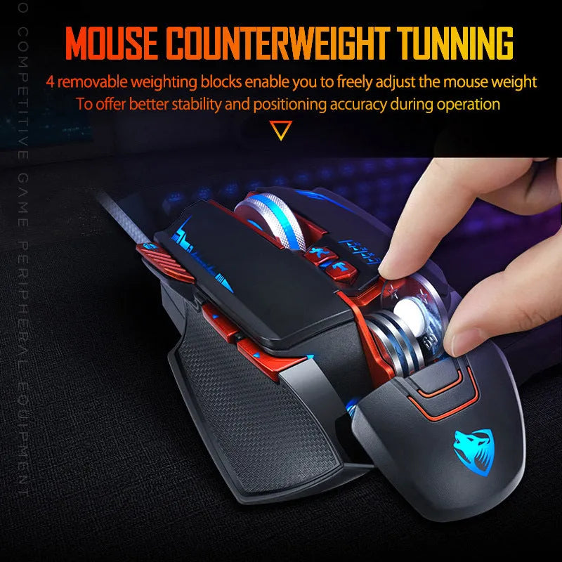 Thunder Wolf V9 black and grey wired gaming mouse with six buttons and ergonomic shape