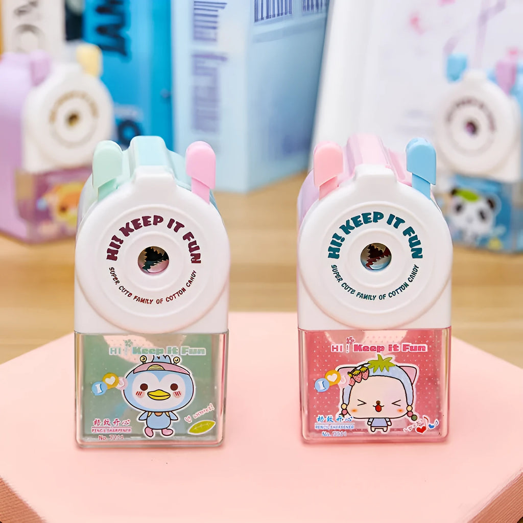 Pet-shaped manual pencil sharpener with cartoon cute geometric design in plastic