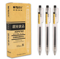 Set of twelve black retractable gel pens with frosted matte barrels and two spare refills.