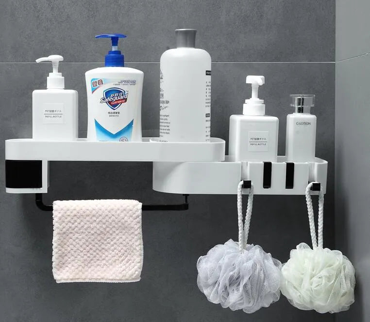 White and grey European retro style suction wall-mounted corner shelf for bathroom