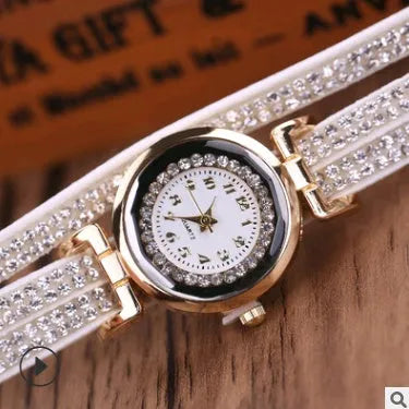 Ladies fashion watch with diamond twisted PU strap, round 26mm dial, pointer and number display, available in multiple colours