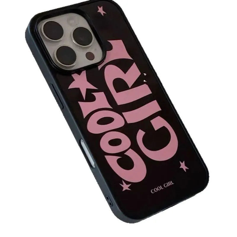Black pink silicone phone case with creative star pattern and text print for Apple iPhone