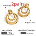 Round double layer hollow stud earrings with 18K gold electroplated finish on titanium steel