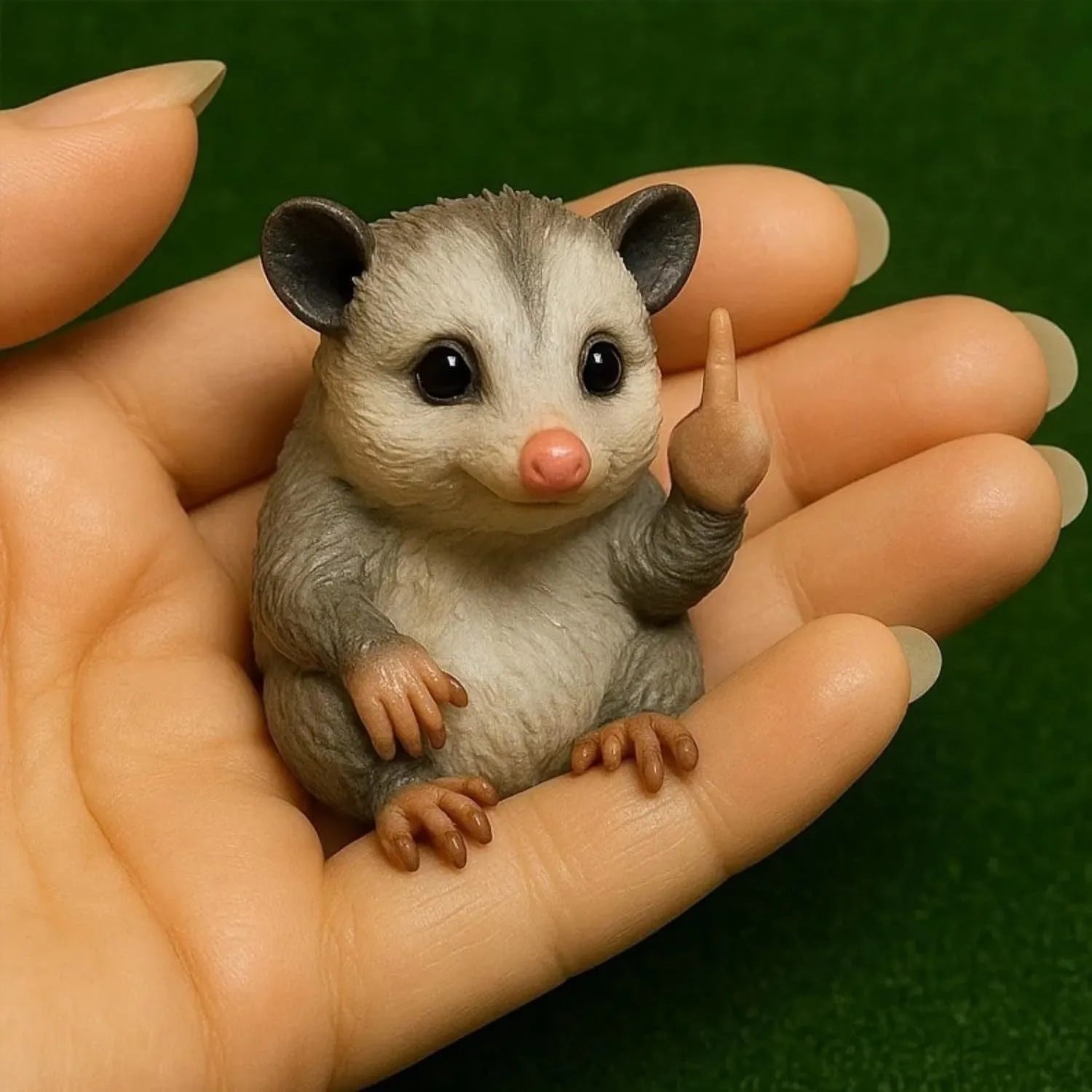 Mini resin animal figurine with a raised middle finger, shown in dog style.