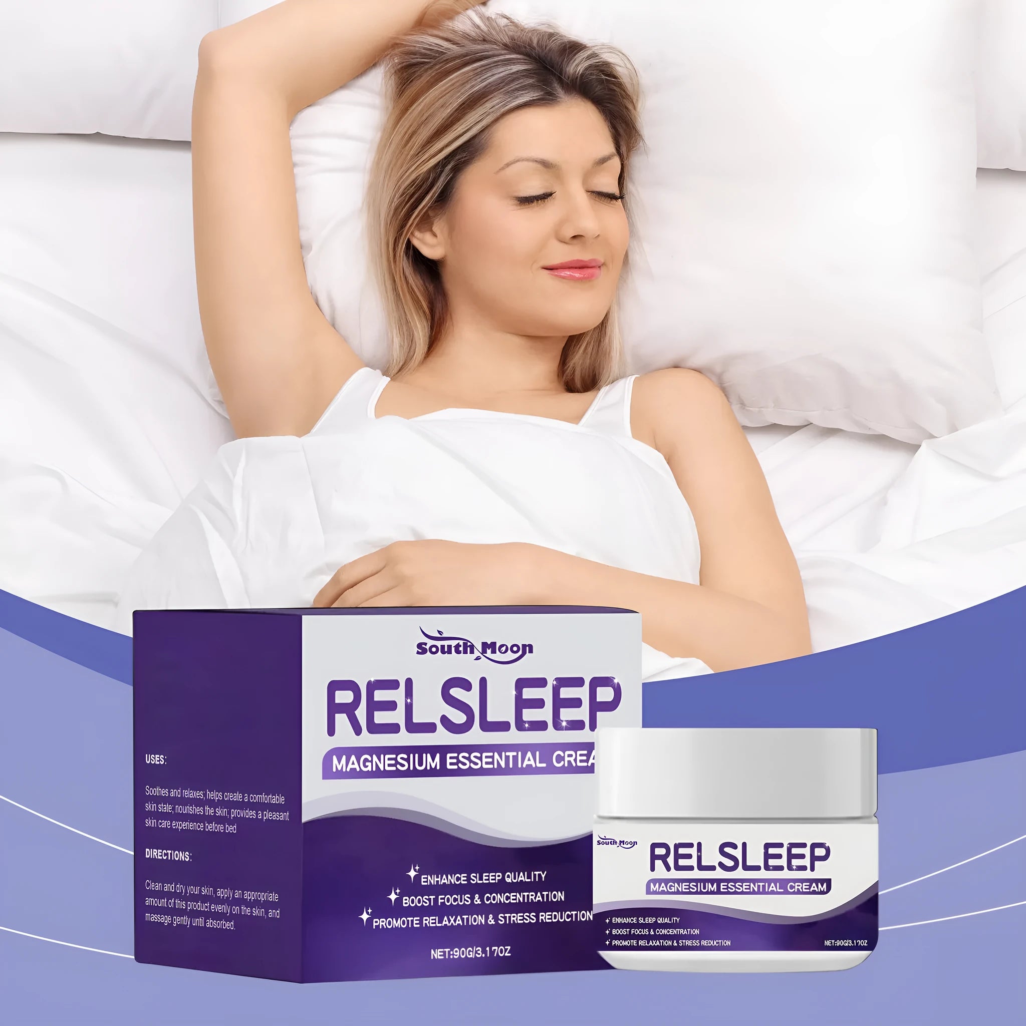 Sleep Magnesium Essence Cream 90g container with gentle soothing overnight formulation