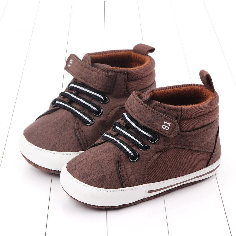 Blue high top cotton toddler shoes with Velcro strap for boys