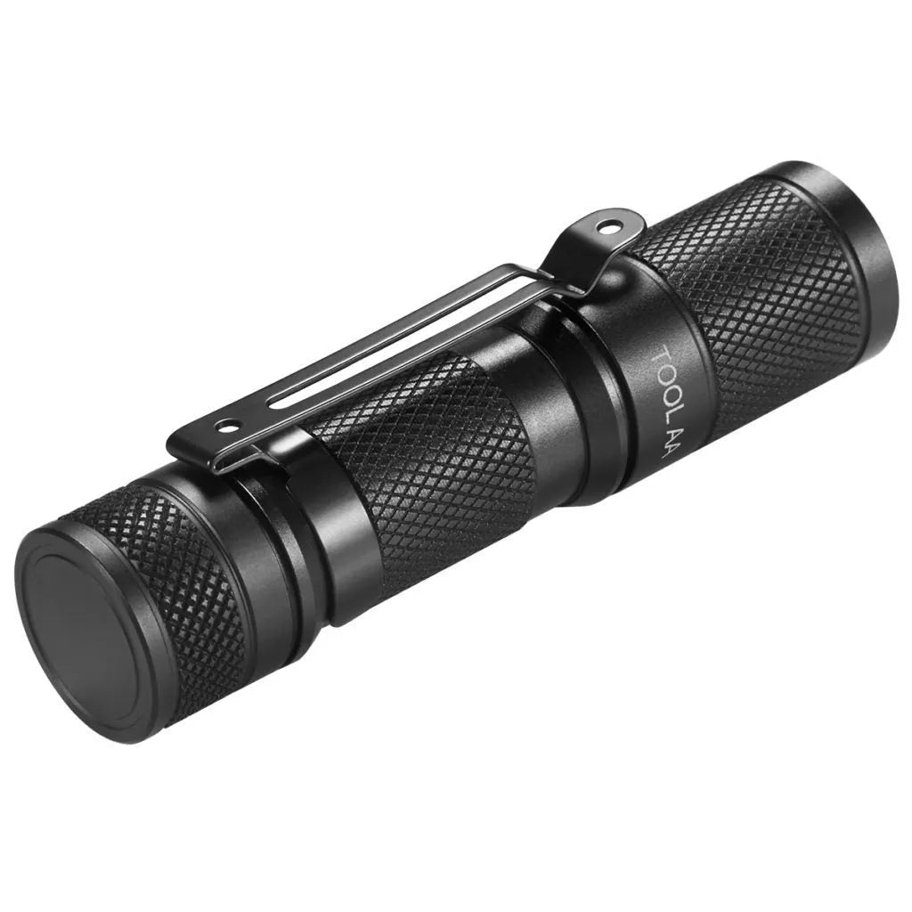 Lumintop Tool AA 2.0 black aluminium flashlight with magnetic tail cap and included accessories