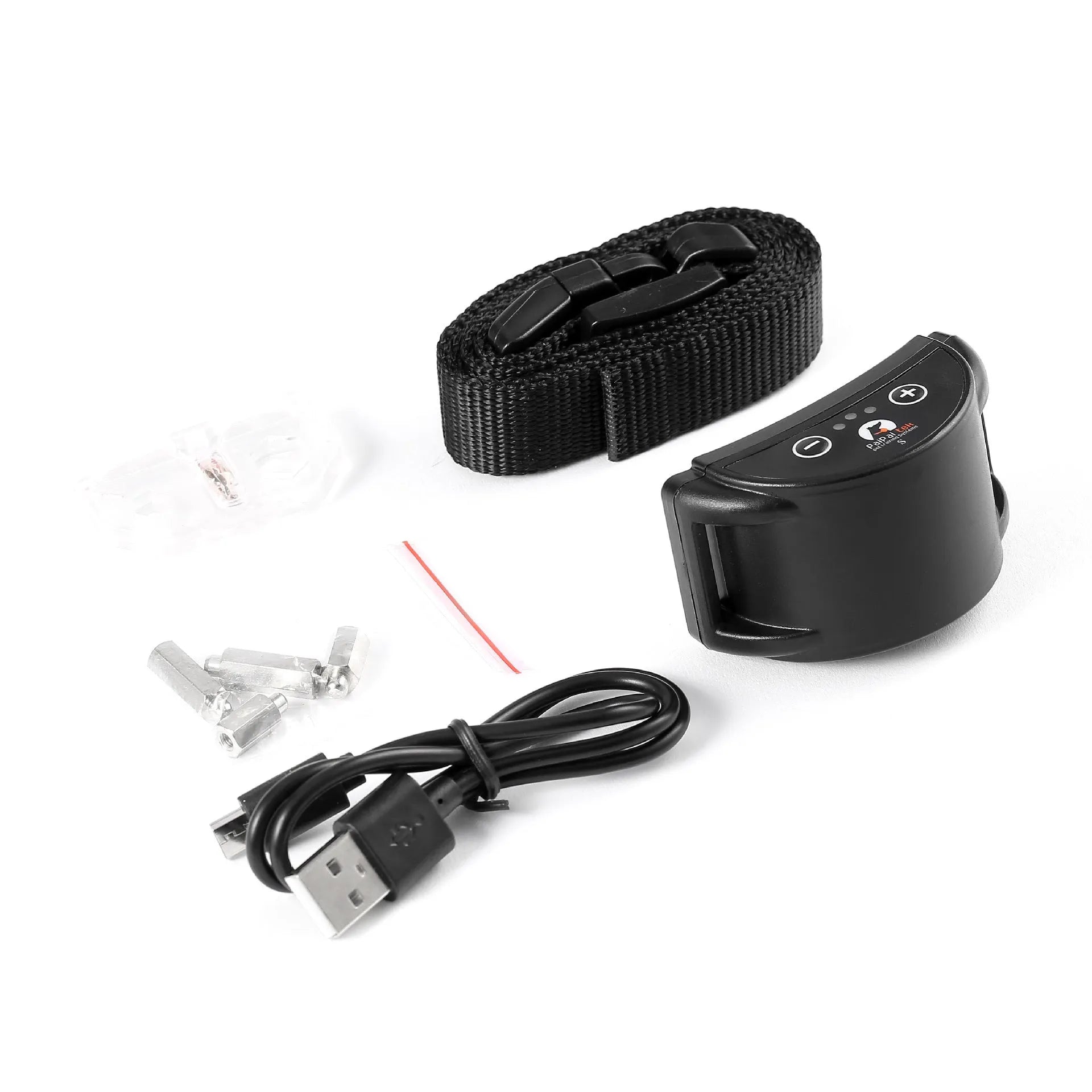 Compact voice control anti-bark collar in black with adjustable sensitivity for medium dogs neck 17-50cm