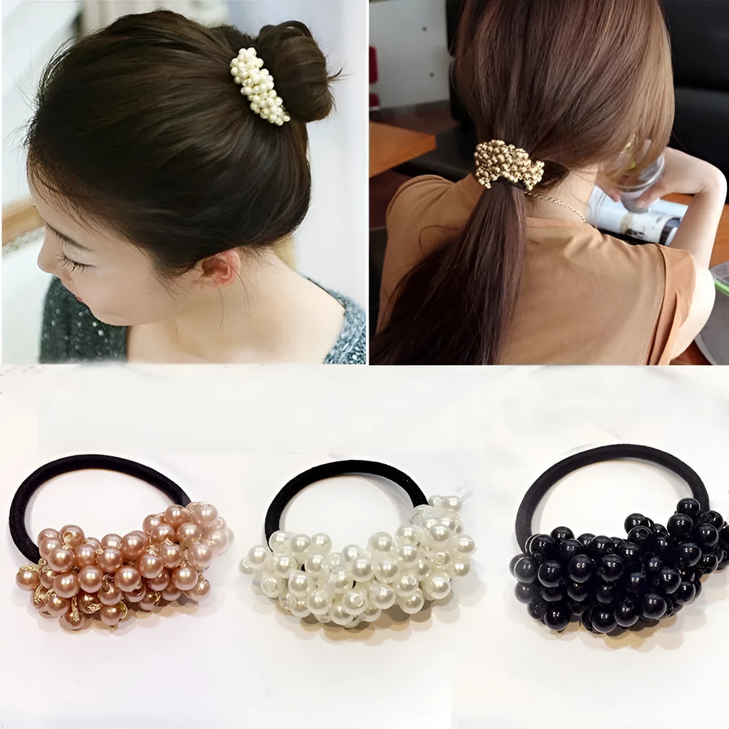 Beaded cloth hair rope in black colour variant for decorative hairstyling