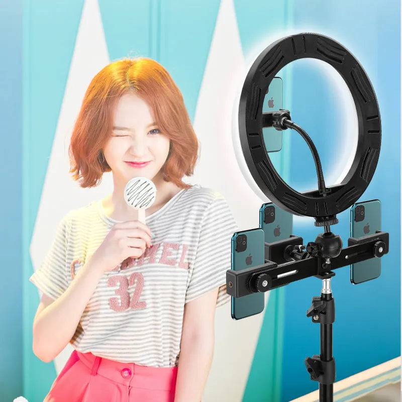 10-inch ring light for selfies on a 19cm metal bracket, for smartphones.