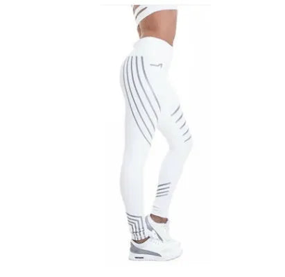 Women's black workout leggings with a glowing print pattern on the legs.