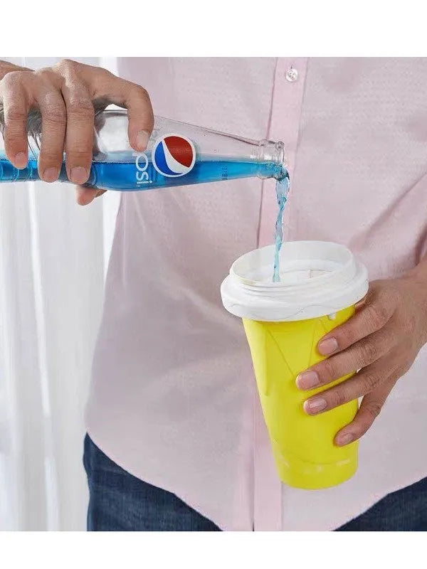 Blue quick refrigeration silicone pinch cup for fast cooling drinks, shown with dimensions.